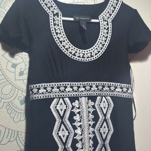 INC International Concepts Black Dress with White Embroidered Trim